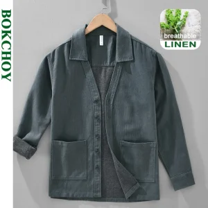 2025 Autunno Nuovo Vintage Cotone Lino Allentato Comfort Giubbotti per Gli Uomini Gabbiano Collare Senso di Stratificazione Streetwear Uomini Magliette E Camicette ECY2521 1