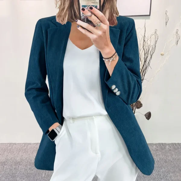 Nuova giacca di velluto a coste cardigan casual in tinta unita slim fit con temperamento transfrontaliero europeo e americano per donna 4