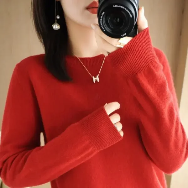 2025 Maglione da donna Primavera Autunno Manica lunga O-Collo Pullover Camicie con fondo caldo Maglione moda coreana Maglieria Maglioni morbidi 3