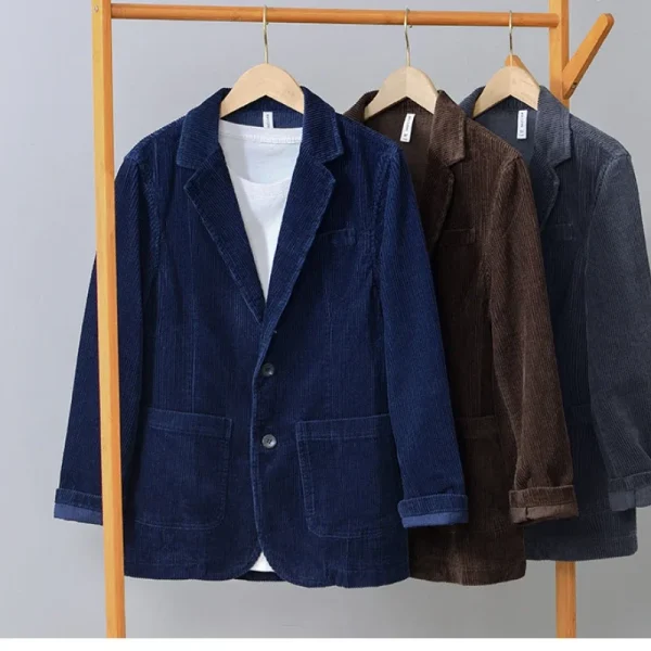Autunno Nuovo Casual 100% Cotone Velluto a Coste Safari Abiti per Gli Uomini Abbigliamento Tinta Unita Blazer Uomini Giubbotti Oversize BL1009 4