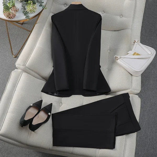 NAVIU Abiti da donna eleganti per il negozio di gioielli primaverili autunnali Pantaloni professionali con giacca da lavoro da donna per ufficio Nero Bianco 4