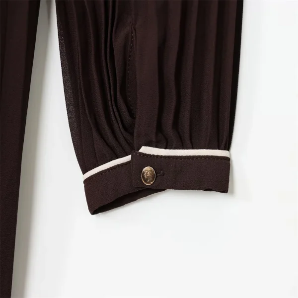 Abito MIDI plissettato patchwork con risvolto e cintura da donna nuovo autunno 4