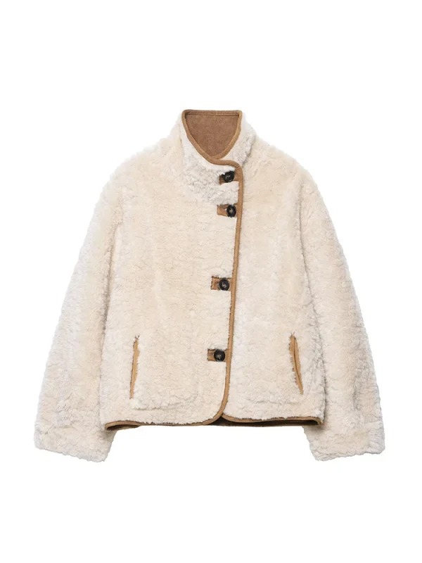 Giacca in pelle scamosciata da donna 2025 Moda autunno inverno Cappotti corti double face Giacche con bottoni a maniche lunghe Cappotto da donna per il tempo libero da strada 5