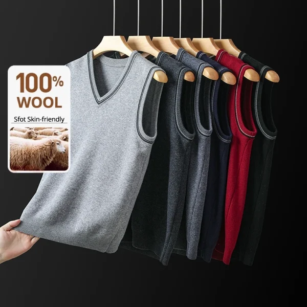 Di fascia alta 100% lana Nuovo autunno inverno marchio di moda maglia pullover maglione gilet slim fit scollo a V senza maniche abbigliamento casual da uomo 4