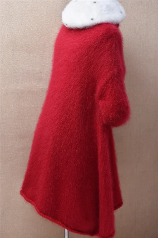 Pull Femmes Donna Rosso Autunno Inverno Vestiti Visone peloso Cashmere Dolcevita lavorato a maglia Maniche lunghe Abito maglione maglione medio lungo 5