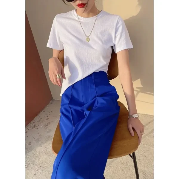 Pantaloni a gamba larga a vita alta da donna vestibilità ampia Klein blu autunno inverno pantaloni taglio dritto pantaloni drappeggiati eleganti Nuovo 2025 3