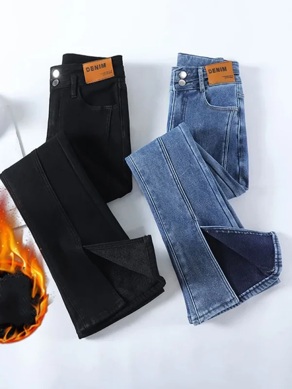 Pantaloni in denim skinny con bottoni addensati Inverno più jeans svasati divisi foderati in velluto Vita alta Vaqueros caldi Pantalones casual coreani 6
