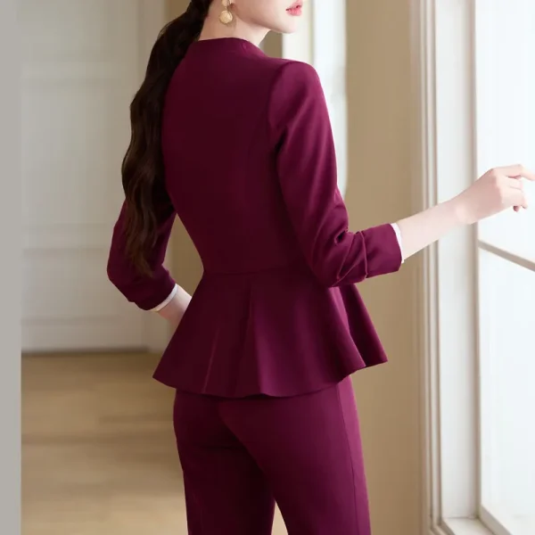 NAVIU Navy Blue Ladies Formal Pant Suit donna giacca e pantaloni donna Business Work Wear 2 pezzi Blazer Set per l'autunno inverno 3