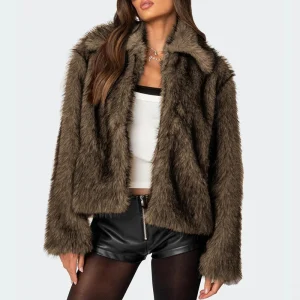 Giacca in pelliccia sintetica da donna di nuovo arrivo invernale Cappotto di pelliccia caldo spesso a maniche lunghe con risvolto elegante Capispalla da donna 1