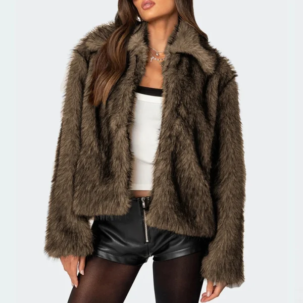Giacca in pelliccia sintetica da donna di nuovo arrivo invernale Cappotto di pelliccia caldo spesso a maniche lunghe con risvolto elegante Capispalla da donna 1