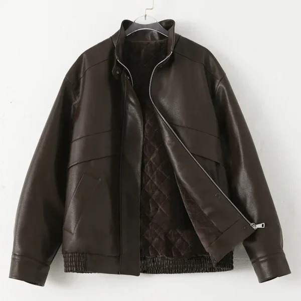 CHIC VEN Giacca da donna a maniche lunghe Solido colletto alla coreana spesso PU Cappotto in ecopelle Top femminile Cappotto trapuntato Autunno Inverno 2024 5