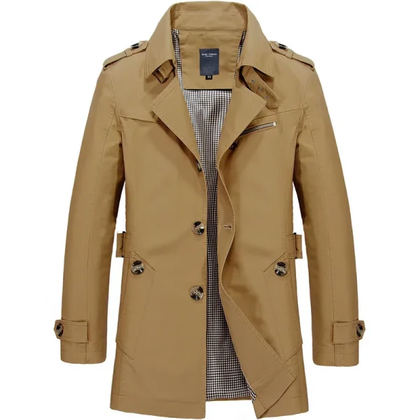 Giacca a vento da lavoro da uomo Autunno Inverno Giacche lunghe larghe Trench con colletto rovesciato in cotone casual di colore puro 3