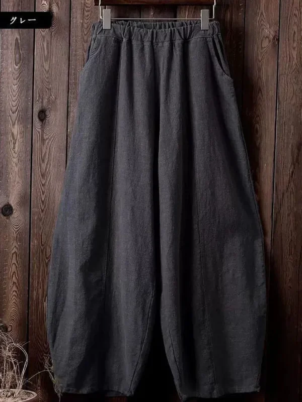 2024 Cotone Lino Bloomers Pantaloni a gamba larga Donna Vintage Full Length Moda Elegent Pantaloni Solid Elasitic Vita Primavera Autunno 5XL 6