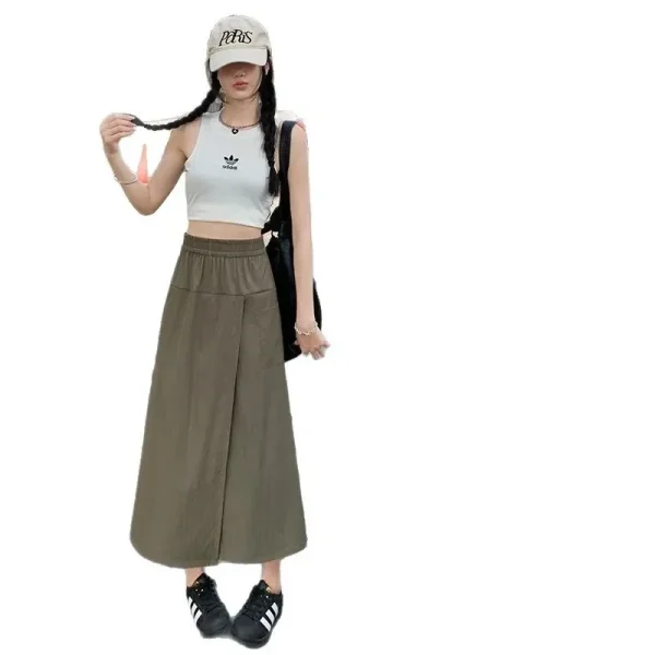 Pantaloni da lavoro Yamanaka da lavoro stile americano Pantaloni da donna estivi sottili a vita alta con spacco A-Line Minigonna Pantaloni larghi in seta ghiacciata 5