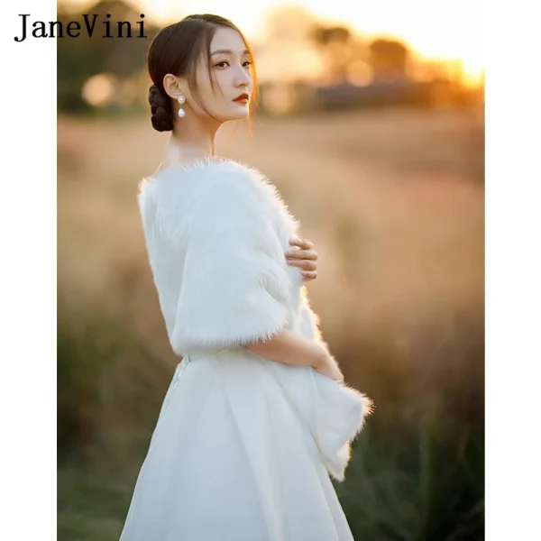 JaneVini Inverno Donna Scialle in pelliccia sintetica Avvolge da sposa Mantello da sposa Abito da sera Scialle da festa Sciarpa Mantello Stola Lady Boleros De Mujer 3