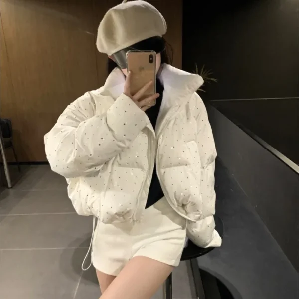 Donna autunno inverno elegante piumino cappotti chic corto con cerniera Parka cappotto moda coreana giacca con colletto alla coreana capispalla solido 5