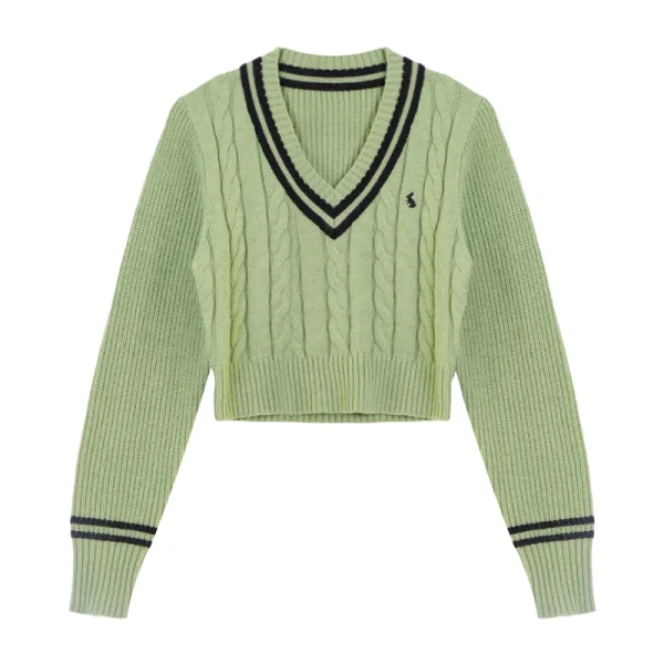 YuooMuoo Maglioni moda coreana Donna Autunno Scollo a V Y2K Cartoon Ricamo Top in maglia Inverno Morbido Basic Pullover a maniche lunghe 3