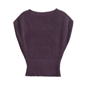 Maglione autunnale da donna senza maniche lavorato a maglia pullover allentato O collo colore viola maglione da donna abbigliamento donna streetwear 5536/100 1