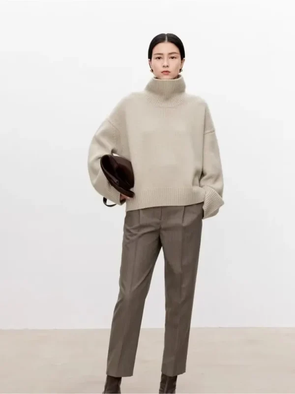 Dolcevita ispessito maglione in puro cashmere al 100% maglione da donna con silhouette in maglia pigra e allentata Prodotti europei 5