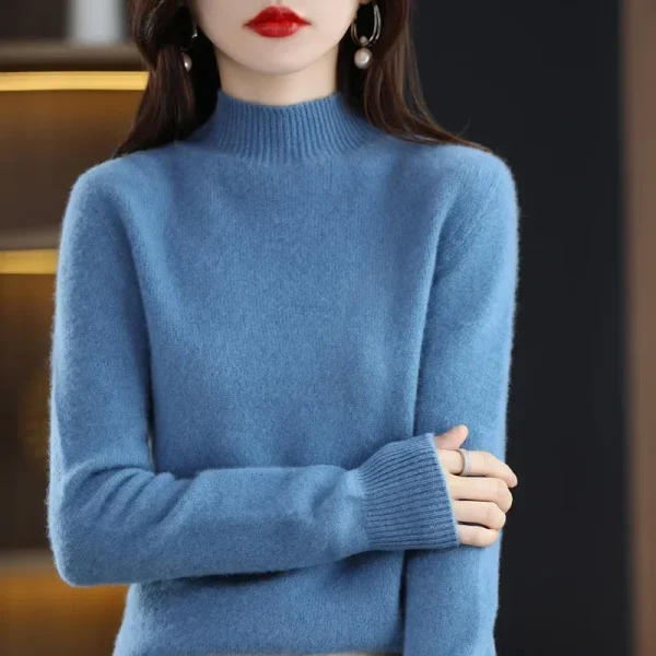 Maglione da donna autunno inverno moda coreana camicie con fondo caldo collo mezzo alto maglieria basic pullover a maniche lunghe solidi 2