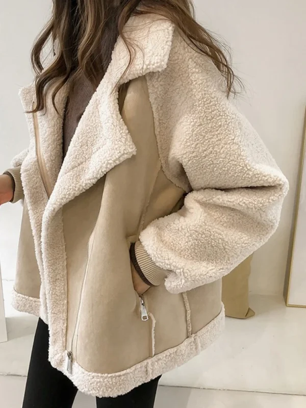 Autunno Inverno Nuovo in giacca in pelle scamosciata integrata in pelliccia retrò allentata da donna corta casual calda giacca da motociclista in pile di agnello 6