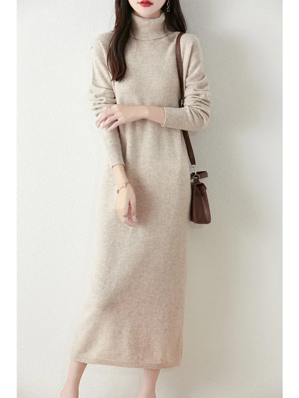 Scelta delle nuove donne 100% lana merino vestito con scollo a V sottile abiti a maniche lunghe Office Lady Elegan abiti primavera autunno di alta qualità 2