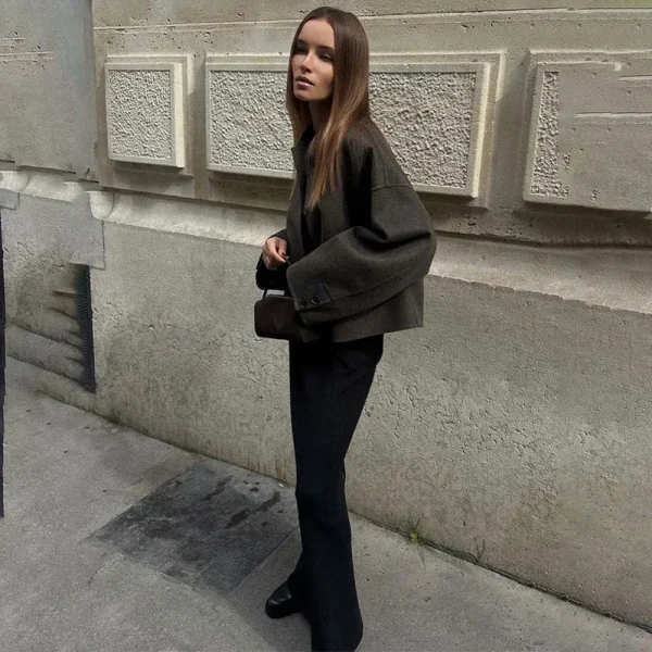 Giacca da donna in lana Elegante manica lunga allentata Couverture monopetto Cappotto femminile 2024 Cappotto da donna casual moda invernale 4