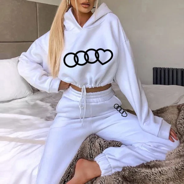 Tuta da donna Casual Felpe con cappuccio in vita Set da 2 pezzi Tuta da jogging sportiva Esercizio quotidiano Pantaloni da donna Set Abbigliamento donna 5