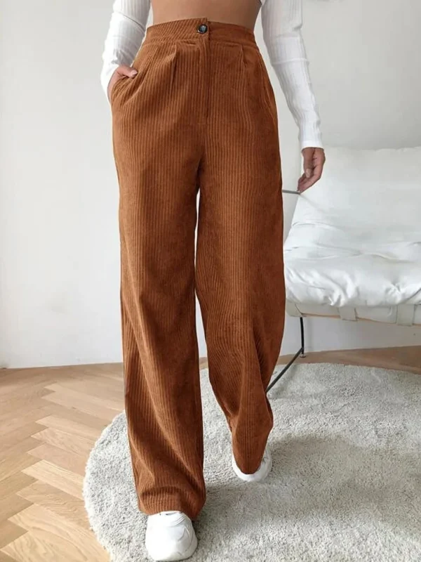 Pantaloni da donna in velluto a coste autunno inverno 2025 - Pantaloni a gamba dritta rilassati a vita alta, taglie europee e americane 3