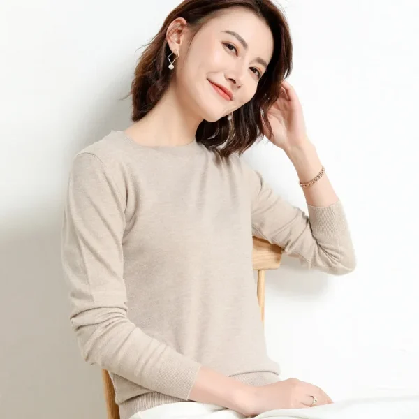 Maglione da donna O-Collo Autunno Inverno Pullover di base Caldo Casual Tira Maglioni Moda coreana Primavera Maglieria Camicia che tocca il fondo 2025 5