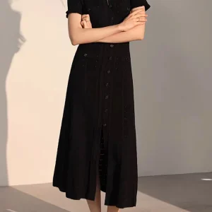 Inizio autunno nuove donne di moda O-Collo abito in maglia donna temperamento elegante manica arricciata monopetto sottile abito lungo da donna 1