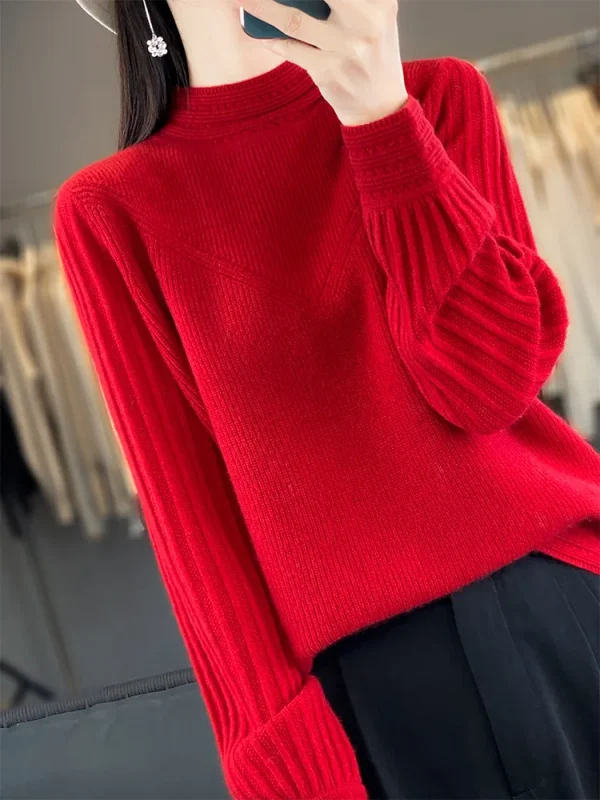 Maglione autunno inverno europeo Pullover da donna Maglione 100% lana merino Pullover Collo a lupetto Peluche Abbigliamento termico Moda lavorata a maglia 6