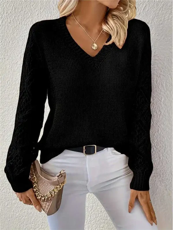 Manica lunga Pointelle Maglia Top Pullover Maglione da donna Traforato Manica lunga con scollo a V Maglione Autunno Inverno Blusas Para Mujer Outfit 4