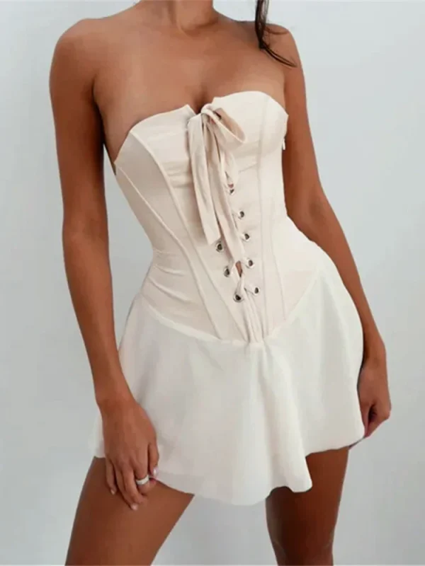 Abito estivo da donna Fasciatura incrociata Mini abito plissettato senza spalline Party Club Abiti da fata sexy vintage 2