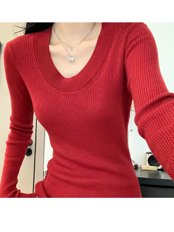 Maglione sottile autunnale da donna o collo pullover lavorato a maglia maglieria a maniche lunghe top abiti di moda coreani maglioni slim basic solidi 6