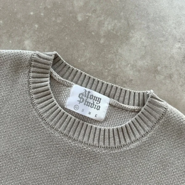 Y2K Maglione grigio a maniche lunghe Dollaro Gotico Ricamo Pullover Goth Retro Casual Streetwear Old Money Uomo Boxy Abbigliamento lavorato a maglia 4