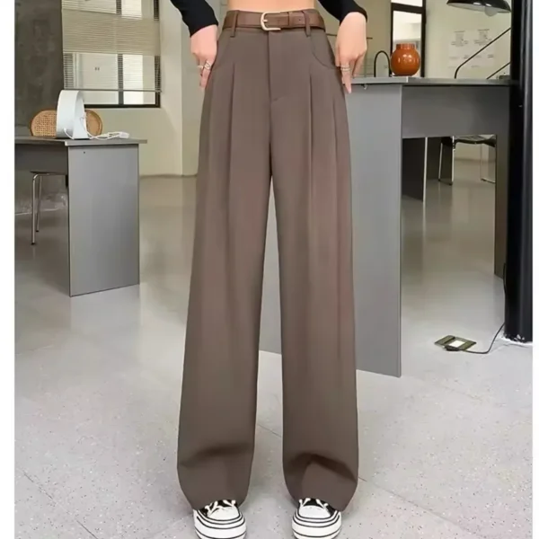 Pantaloni da abito eleganti drappeggiati a gamba larga Pantaloni da donna a vita alta dritti casual lunghi fino al pavimento Primavera Autunno Nuovo stile 3