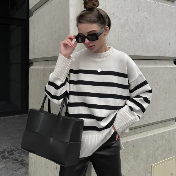 Pullover casual a righe oversize da donna lavorato a maglia basic autunno inverno maglioni spessi larghi maglioni abbigliamento femminile 5