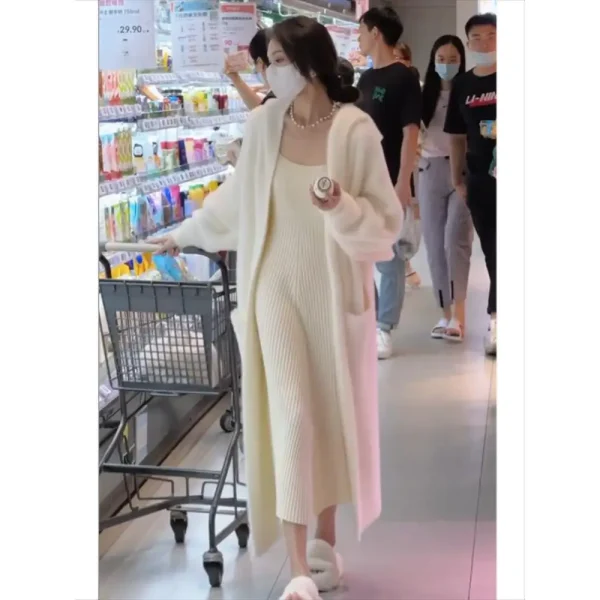 cardigan lungo con cappuccio moda coreana donna 2025 lavorato a maglia manica lunga inverno vestiti in stile coreano maglieria a maniche lunghe autunno rosa 3