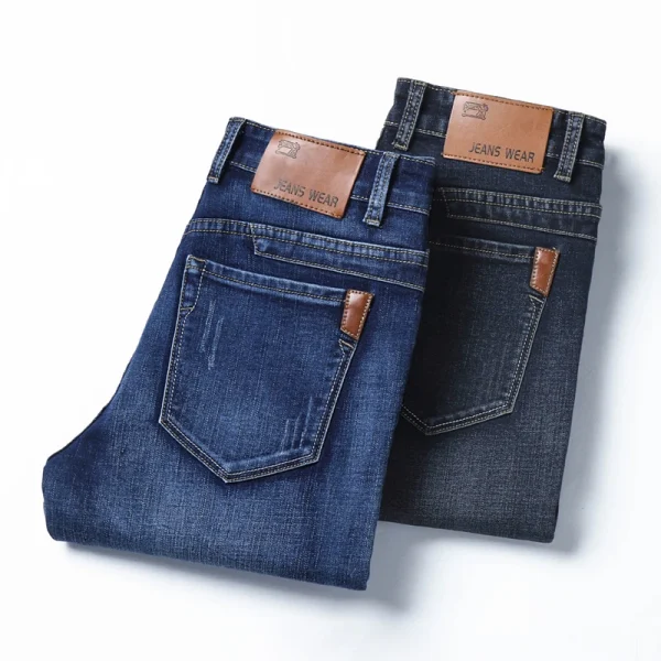 2024 primavera autunno uomo blu classici jeans larghi dritti pantaloni casual in denim elasticizzato in cotone business pantaloni neri di marca maschile 3