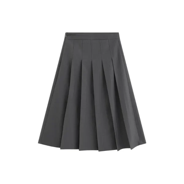 2025 Gonna a pieghe grigia autunno inverno per donna Gonna a trapezio a vita alta di media lunghezza per abito elegante stile ufficio Petite Lady 6