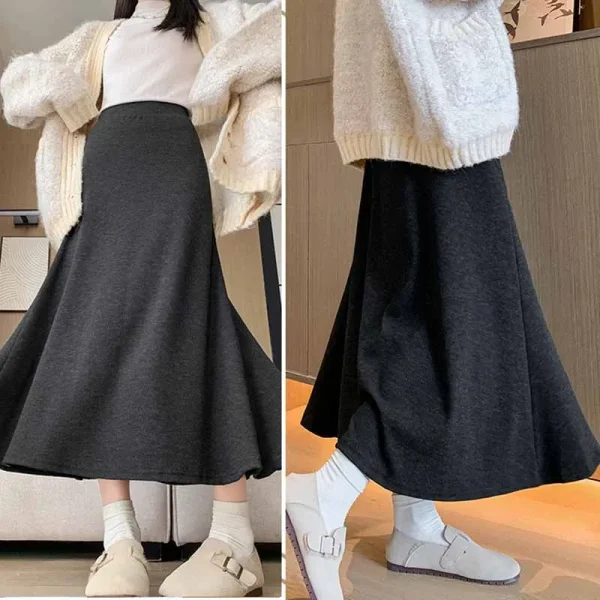 Gonne lunghe con temperamento Senior Sense per donna Elegante gonna di lana autunno inverno a vita alta Gonna lunga da donna per feste di strada alla moda 3