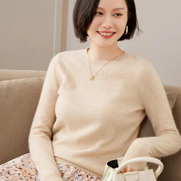 Pullover lavorati a maglia in puro cashmere di capra al 100% Vendita calda Maglioni con o-collo da donna Maglioni da donna morbidi di alta qualità 6