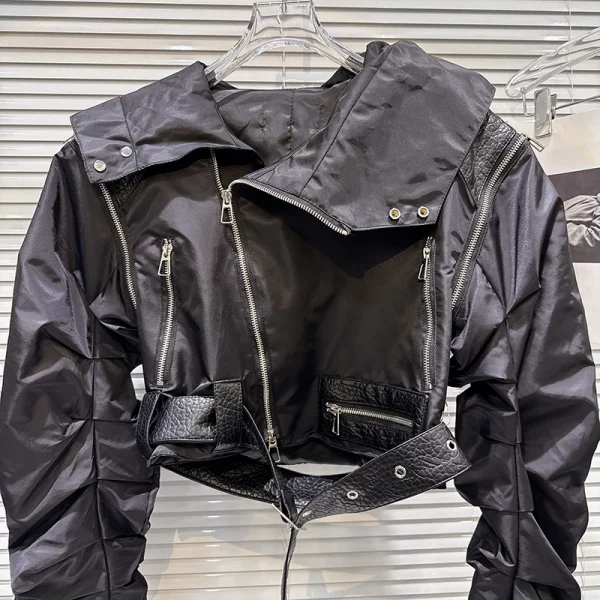 DEAT 2025 Autunno Nuovo Alla Moda Della Chiusura Lampo Manica Staccabile Con Cappuccio Con Cintura Giacca Corta Per Le Donne High Street Cappotto Femminile 11A05901 4