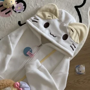 Felpe con cappuccio in pile da donna stile Lolita Deeptown Kawaii Cutecore Felpa con cerniera per ragazza morbida giapponese oversize Cardigan casual in cartone animato 1