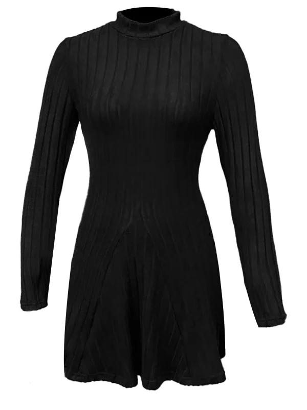 Abito da donna autunno inverno lavorato a maglia Lady Casual manica lunga collo mezzo alto Mini abito versatile abito nero Abiti da donna per giovani 3