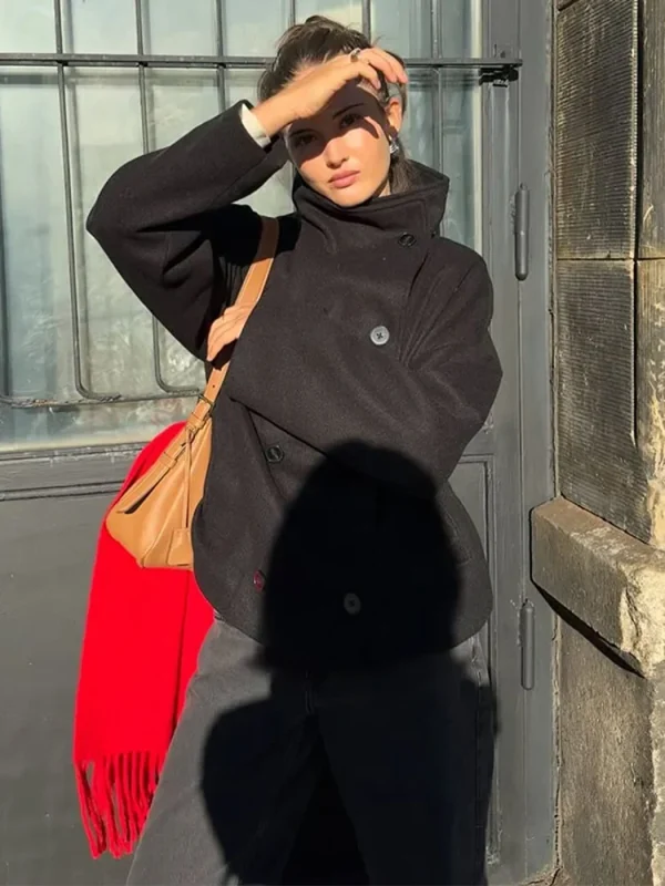 Cappotto tascabile a collo alto solido casual da donna capispalla a maniche lunghe doppiopetto allentato 2025 giacche da donna da ufficio autunno inverno 2025 6