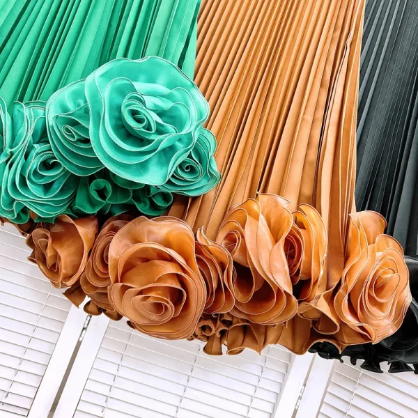 Eleganza francese Temperamento Elastico a vita alta A-line Gonna a pieghe fiore 3D Moda Versatile Gonne lunghe Donna Primavera 2025 4