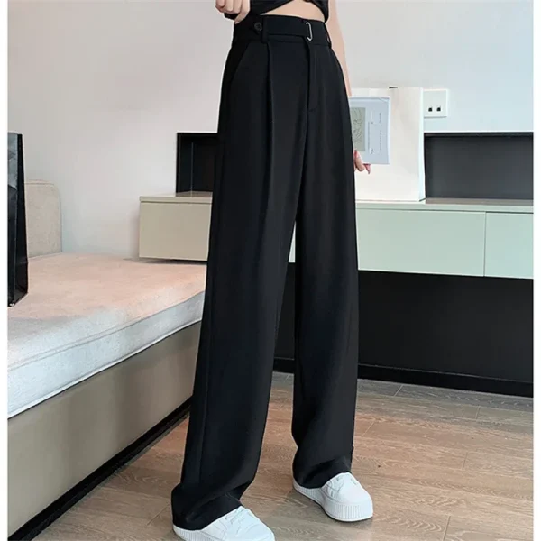 Seoulish Pantaloni Casual da Donna Estivi Pantaloni a Gamba Larga Elegante Office Lady 2024 Nuovo Colore Solido a Vita Alta Pantaloni Allentati Femminili 4