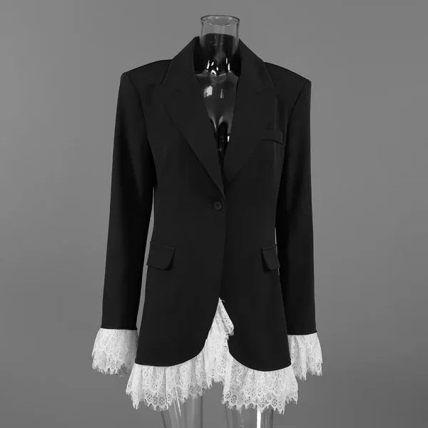 2025 Autunno Nuovo Patchwork di pizzo Blazer Cappotti Donna Elegante manica lunga Bottone singolo Capispalla neri Office Lady Suit Cappotti 5